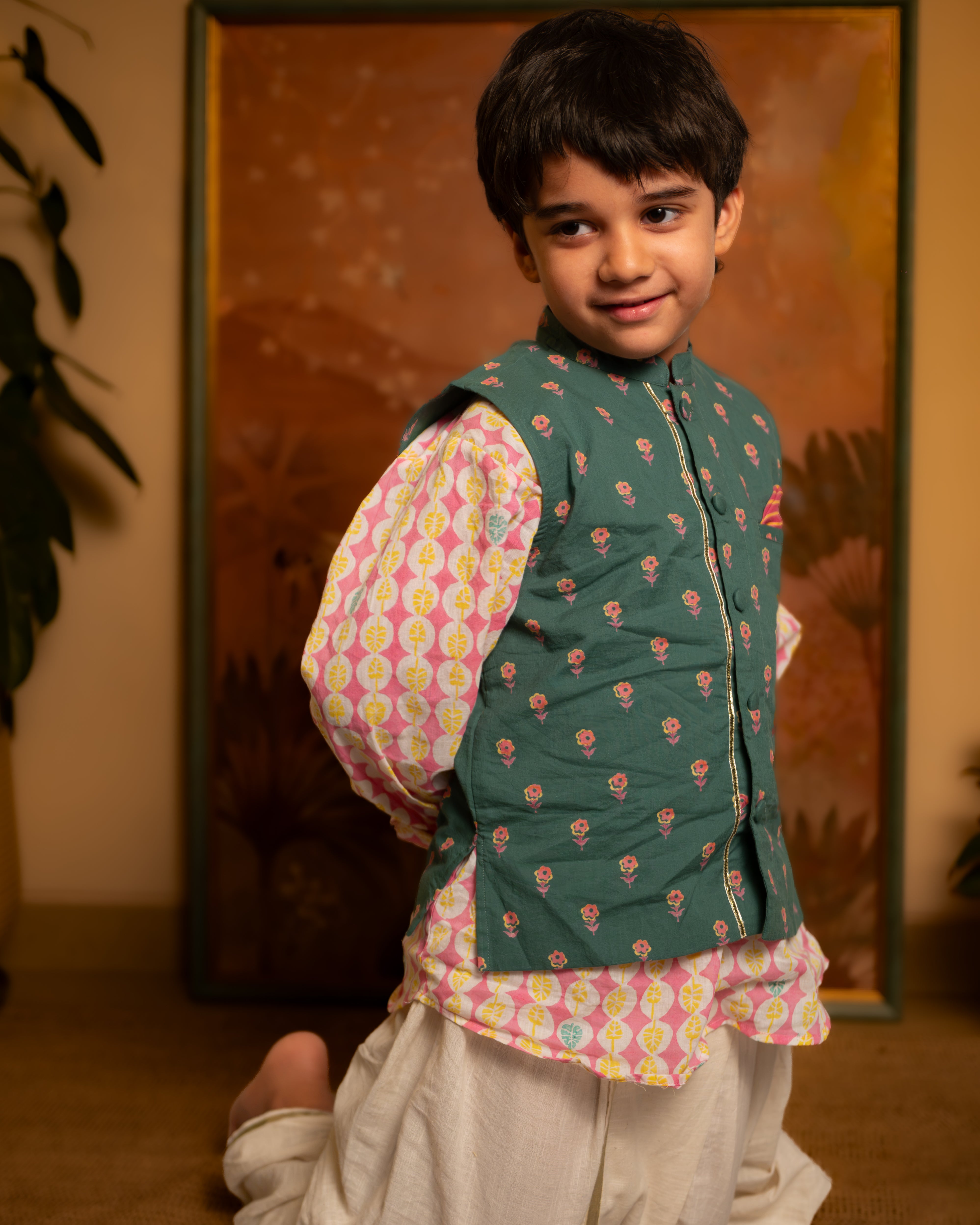 Kopal Green Floral Booti Cotton Bandi Jacket