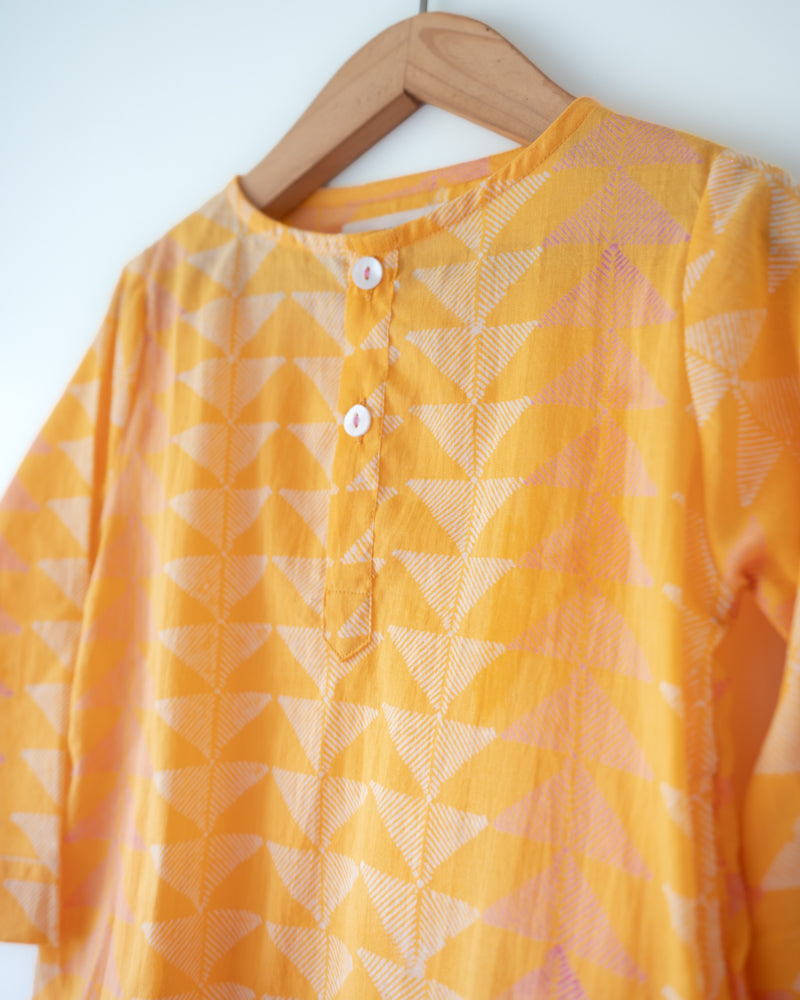 Chandan Mustard Yellow Chevron Cotton Kurta