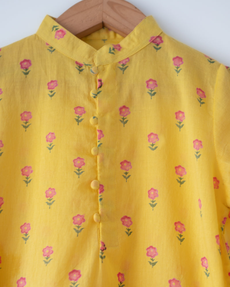 Meera Yellow Flower Booti Cotton Kurta