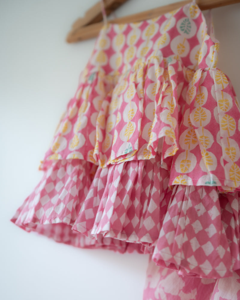 Leela Pink Floral Flared Top & Cowl Dhoti Pants Co-ord Set