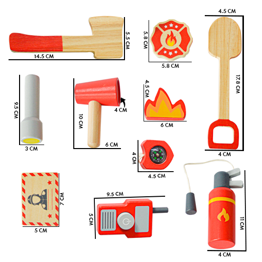 Wooden Marshall's Fire Rescue Tool Kit | Pretend Play Portable Fire Rescue Kit | 11 Piece