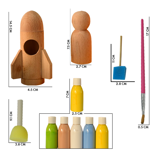 DIY Kit-Rocket- 1 Rocket,1 Astronaut, 5 Color Bottles, 2 Paint Brush, 2 Sponge Brush with different size