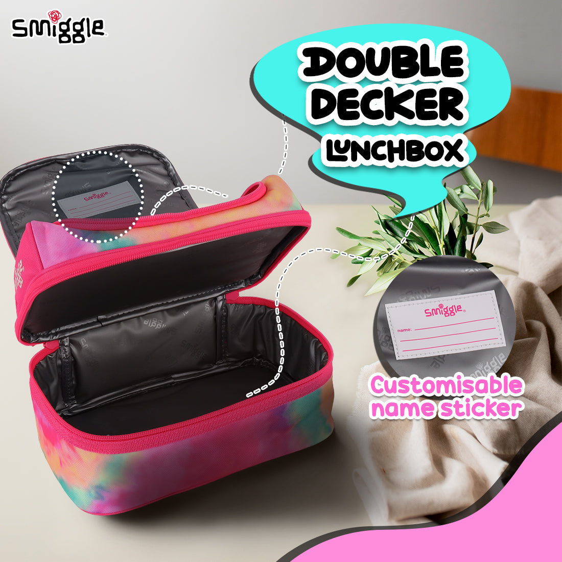 Vivid Double Decker Lunchbox Pink