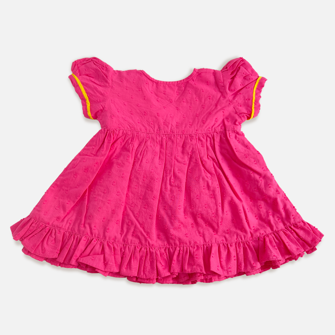 Embroidered Hot Pink Wrap Dress - Yellow Bloom