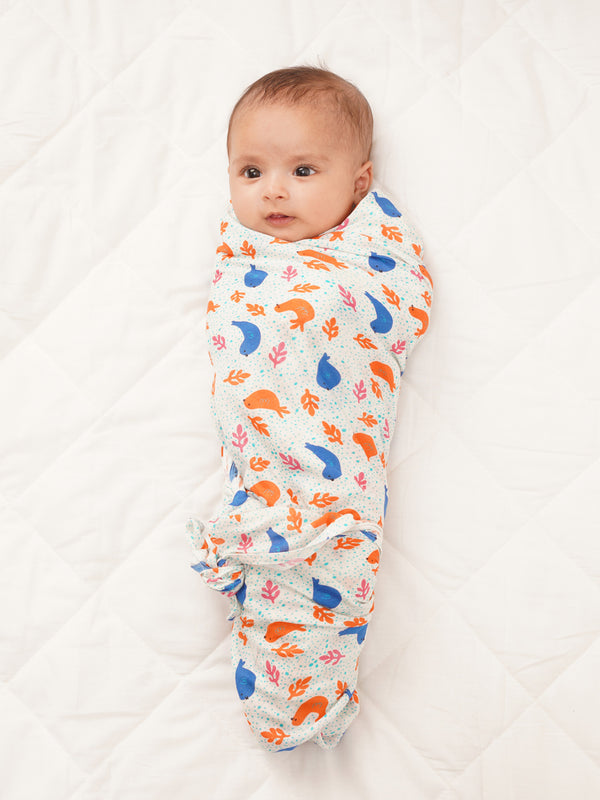 Blue Safari Cotton Muslin Swaddle Wrap for New Born (Pack of 2)