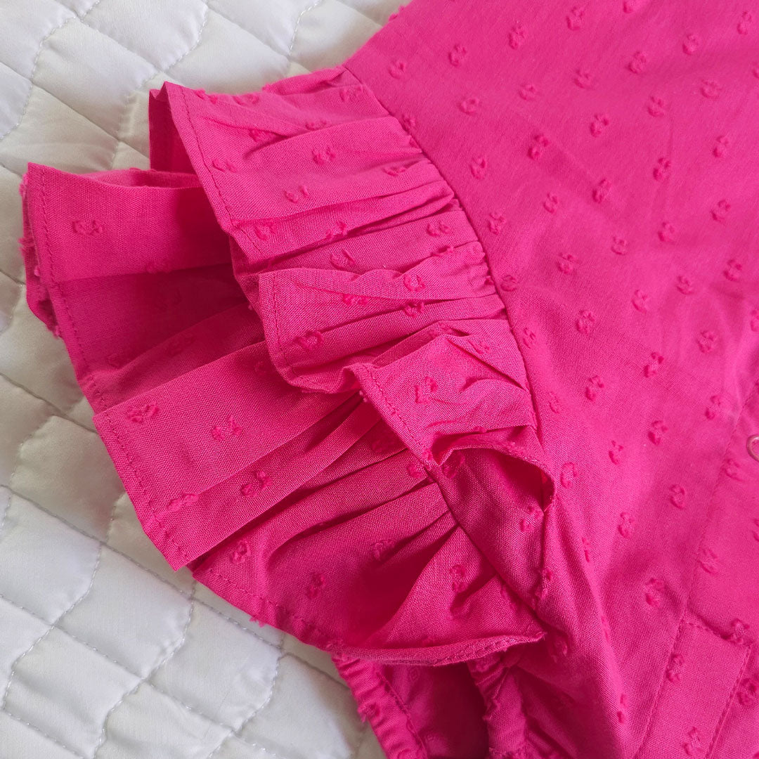 Ballerina Style Solid Ruffled Romper - Hot Pink