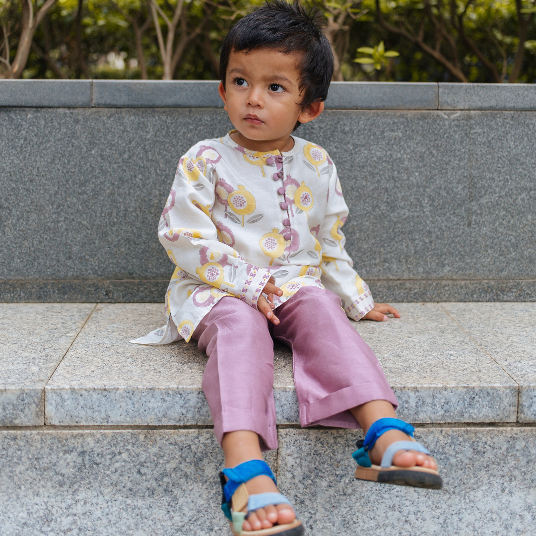 Chanderi Kurta Pyjama Set - Gardens Of Anar (Mulberry)
