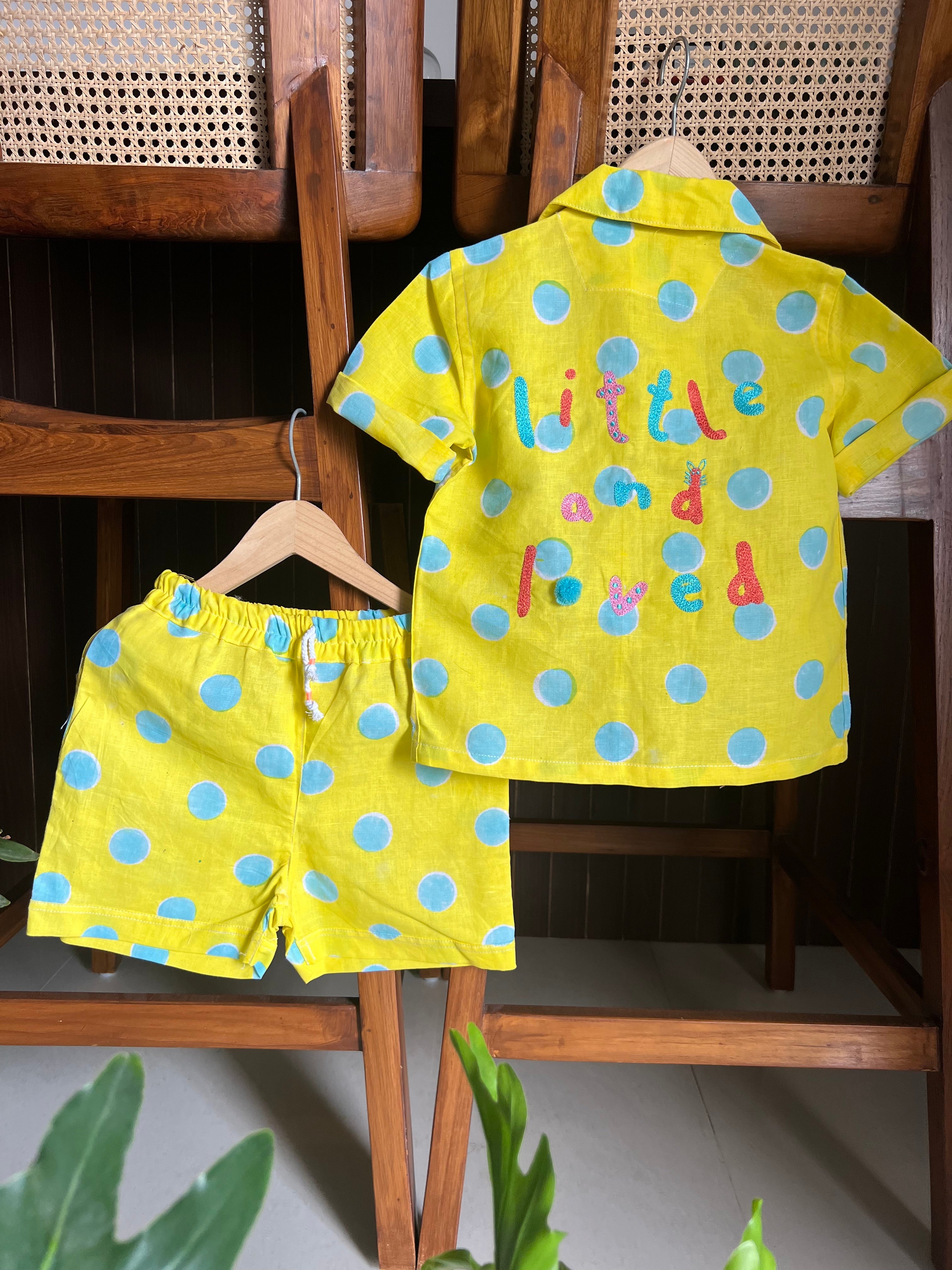 Yellow Shell Polka Block Print Set