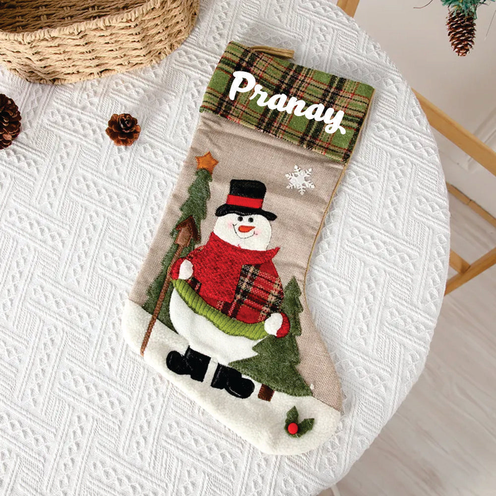 Checkered Cheer Stocking - Chilly Snowman