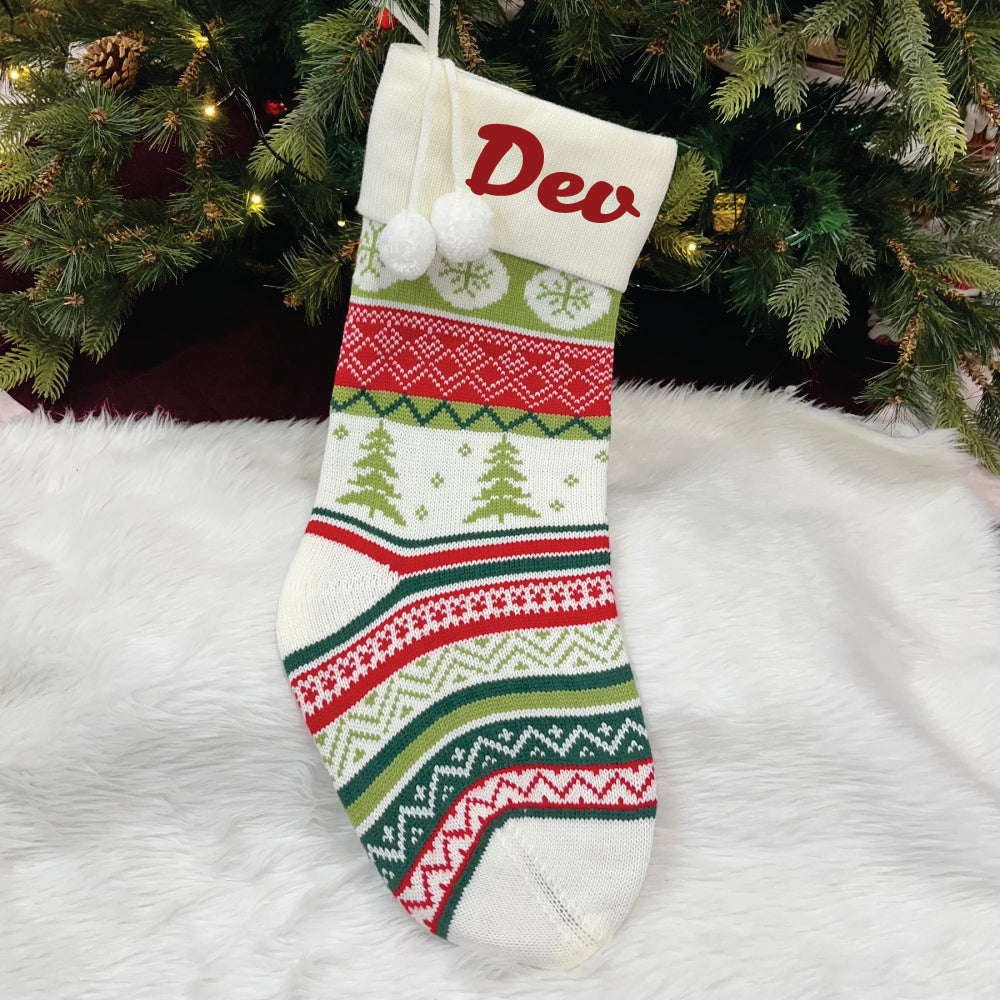 Handwoven Knitted Stocking - Twilight Tree