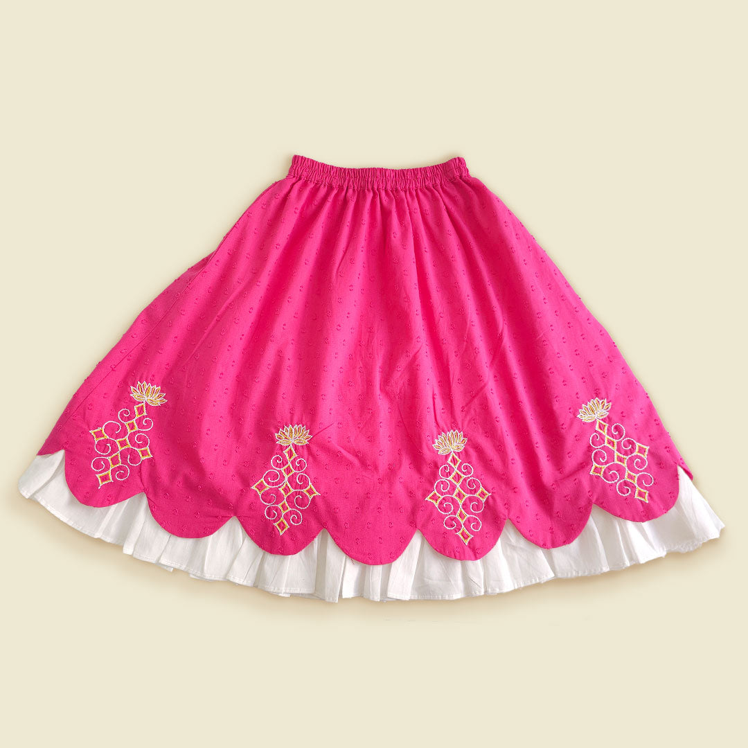 Embroidered Yellow and Hot Pink Lehenga Set - Lotus Pond
