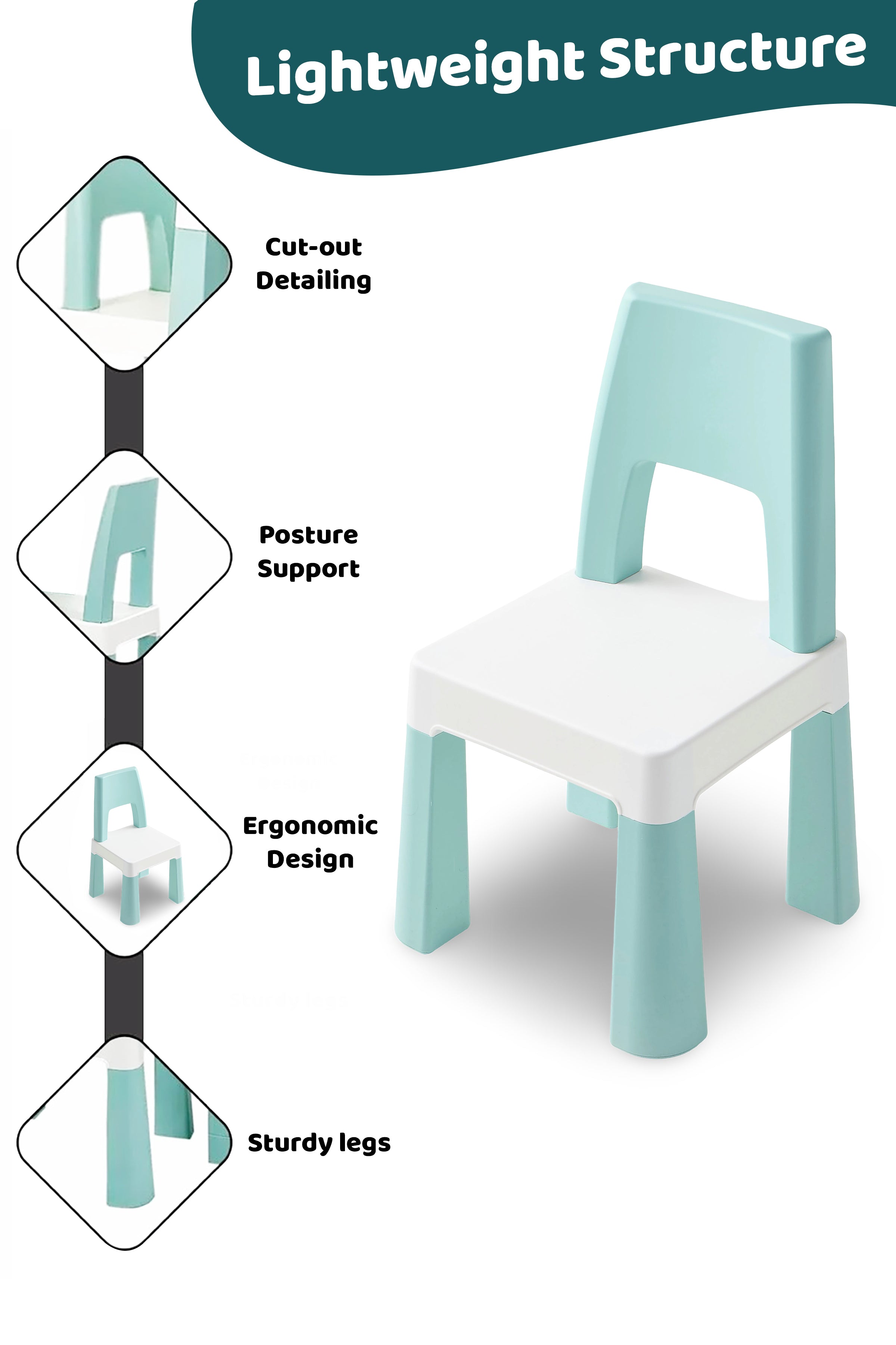 Learning Chair for Kids - Pastel Blue and white