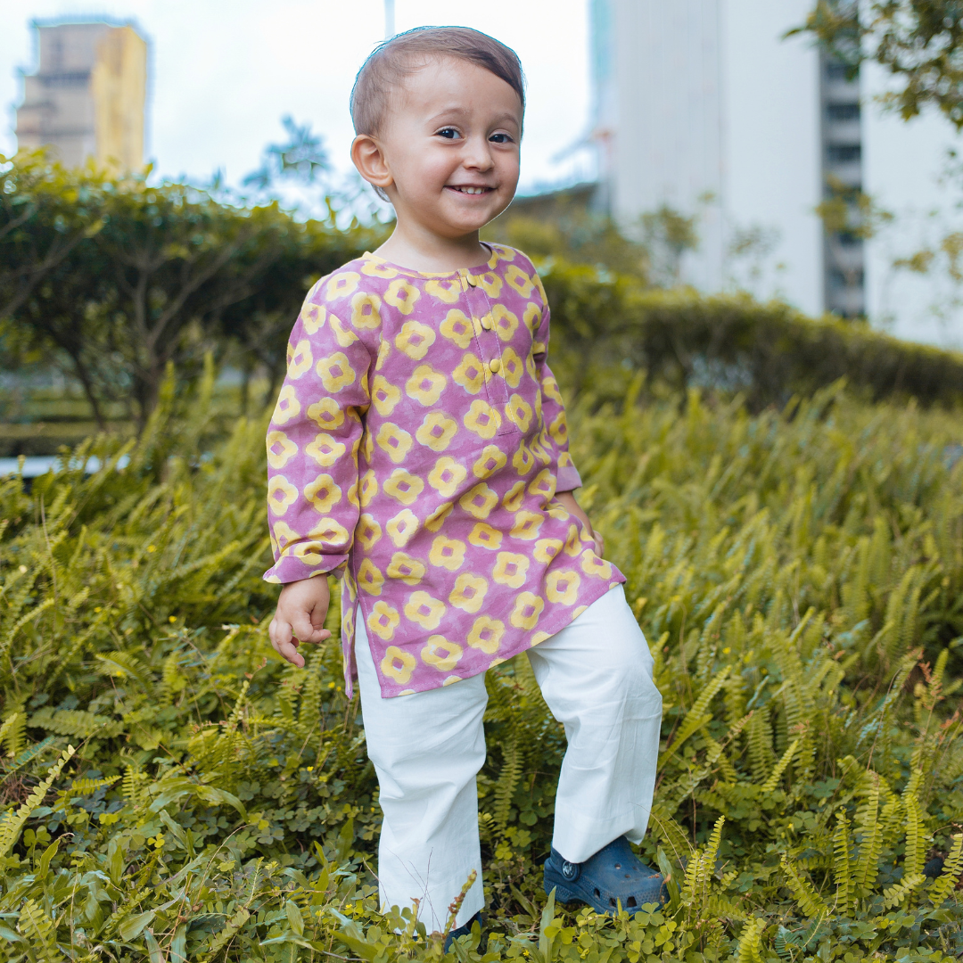 Chanderi Kurta Pyjama Set - Lucky Clover Purple