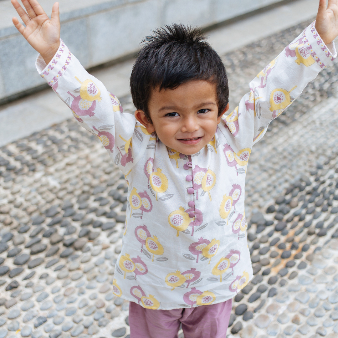 Chanderi Kurta Pyjama Set - Gardens Of Anar (Mulberry)