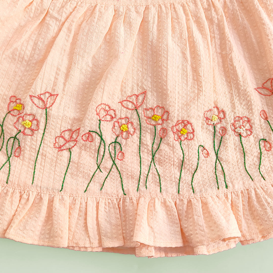 Embroidered Sweet Peach Wrap Dress - Poppy Field