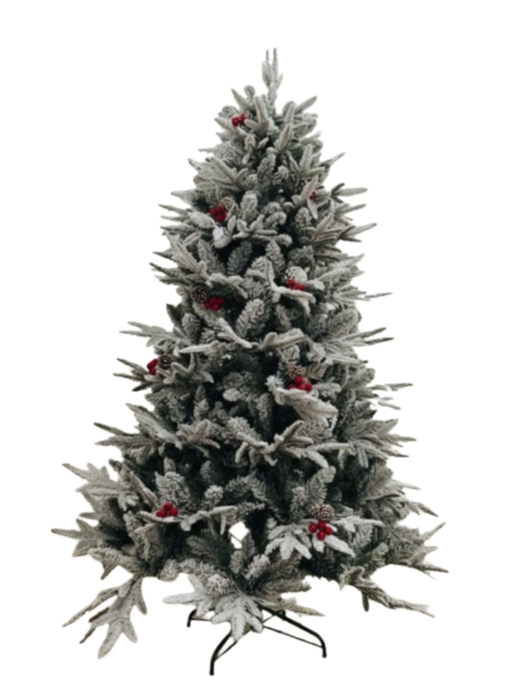 NIVA Christmas tree with red cherries, pine cones and frosting – 6 feet