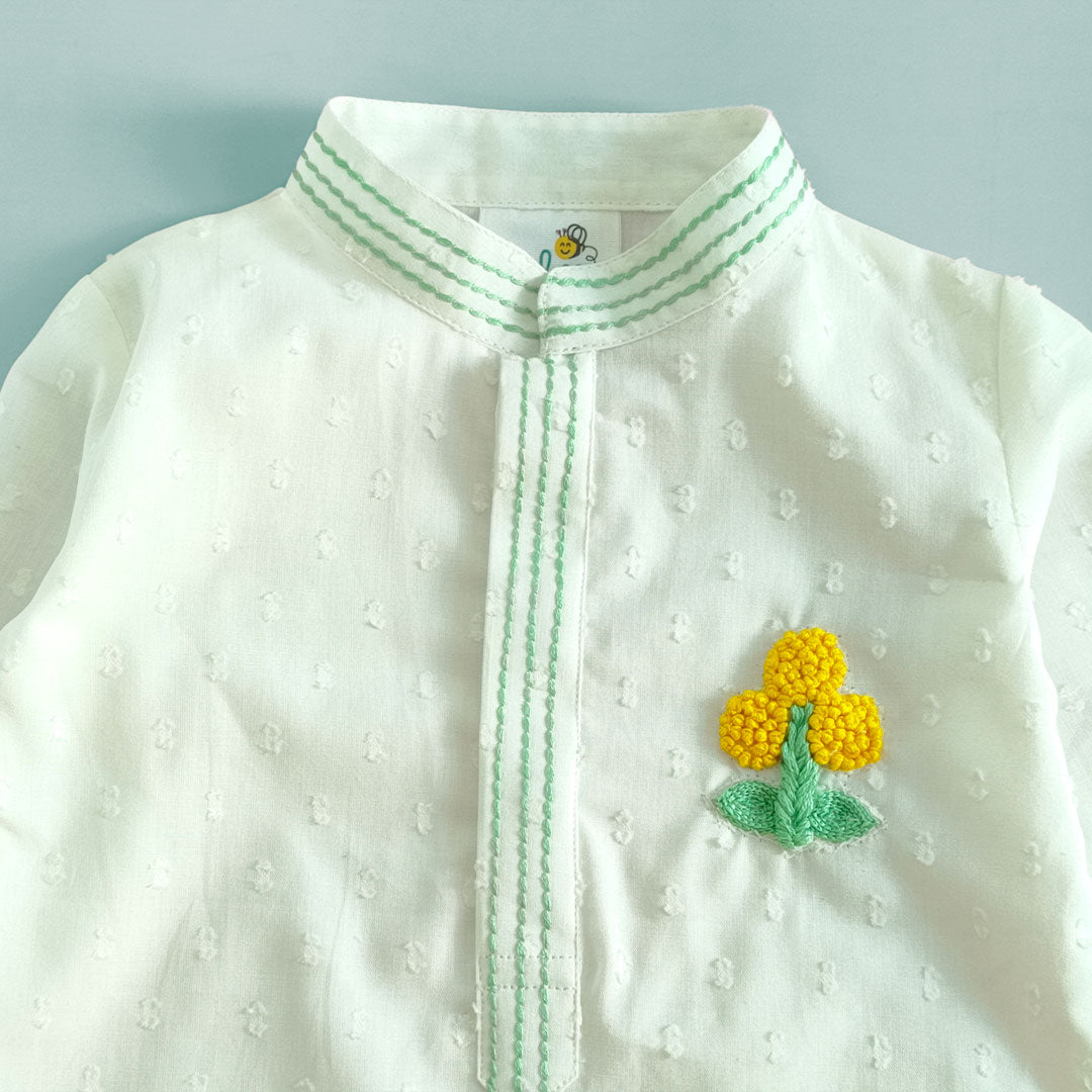 Embroidered White Kurta paired with Pajama Pants - Marigold
