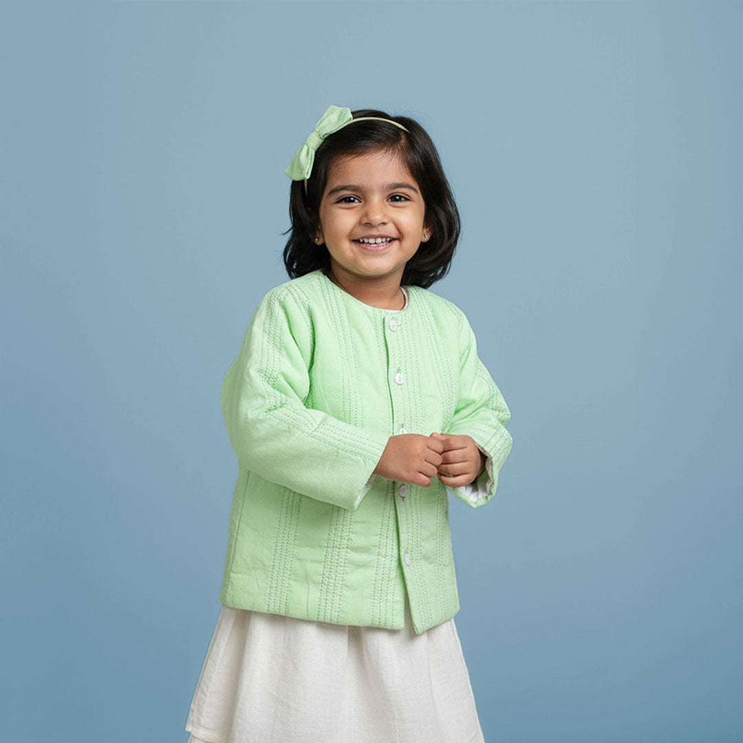 Mint Green – Cotton Button Up Quilted Jacket