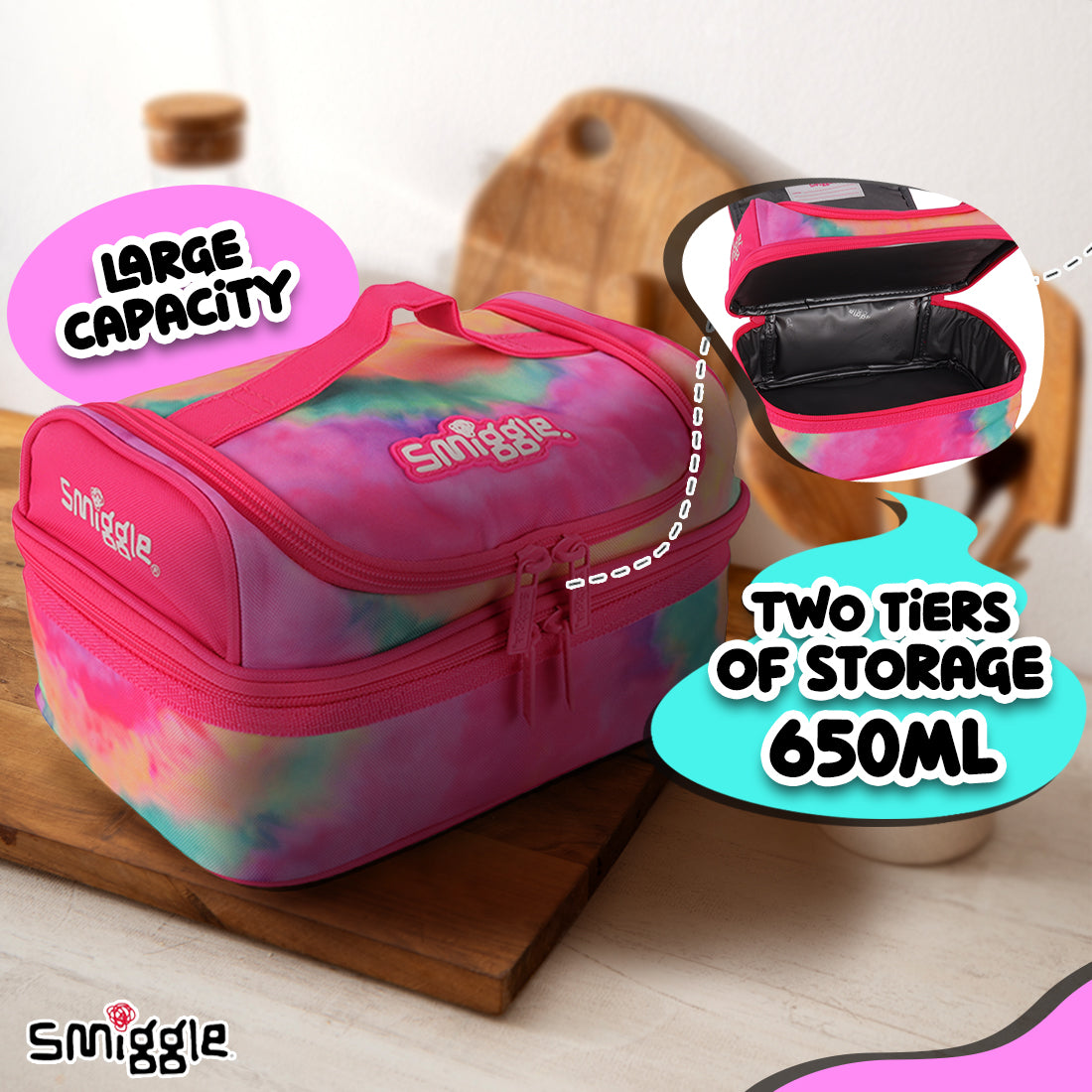 Vivid Double Decker Lunchbox Pink