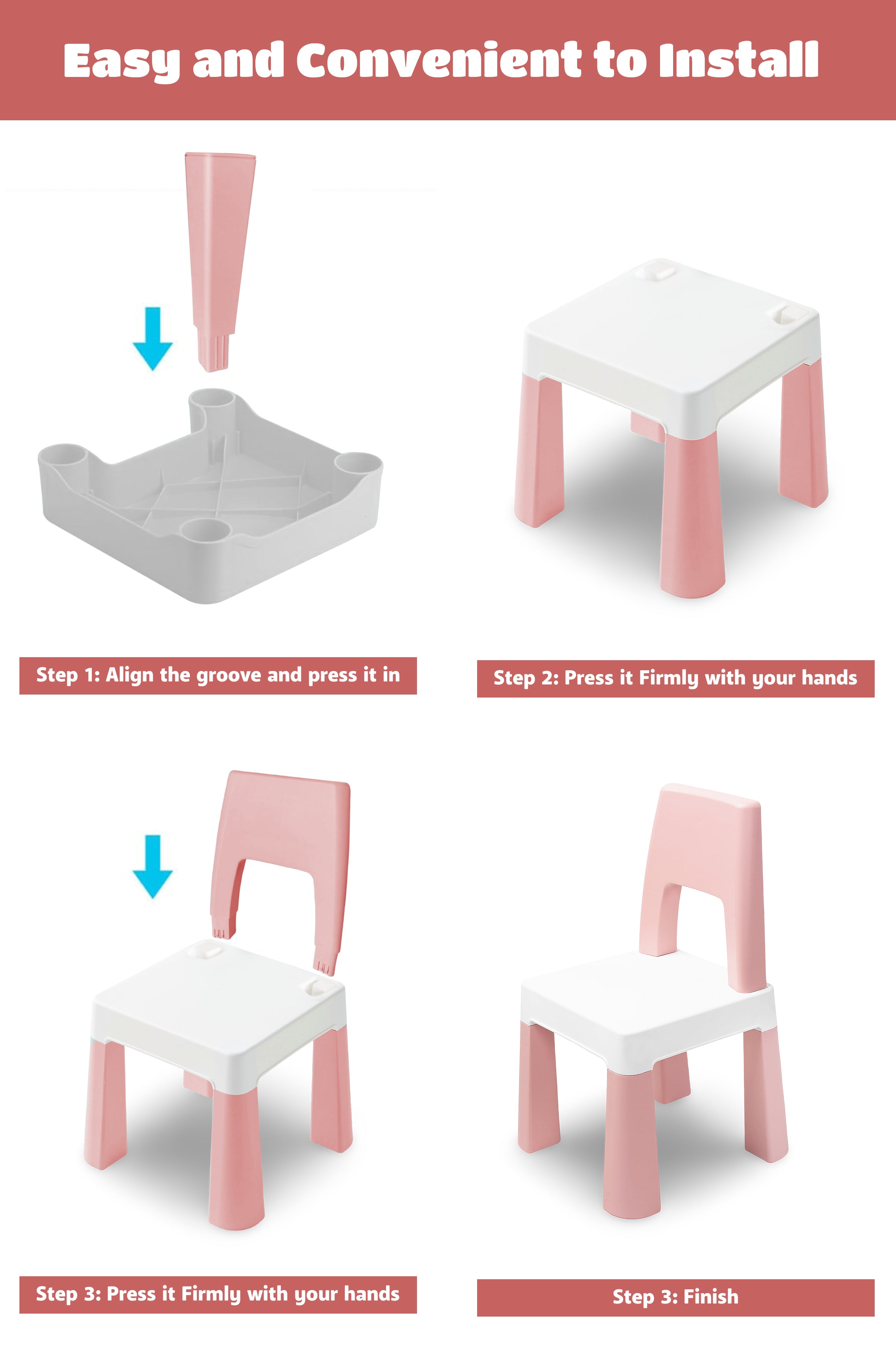 Learning Chair for Kids - Pastel pink and white