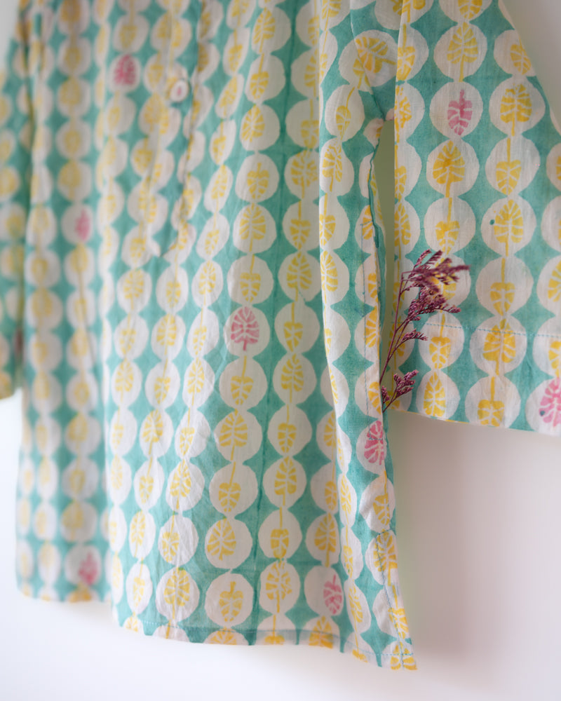 Rasa Green Monstera Full Sleeve Cotton Kurta