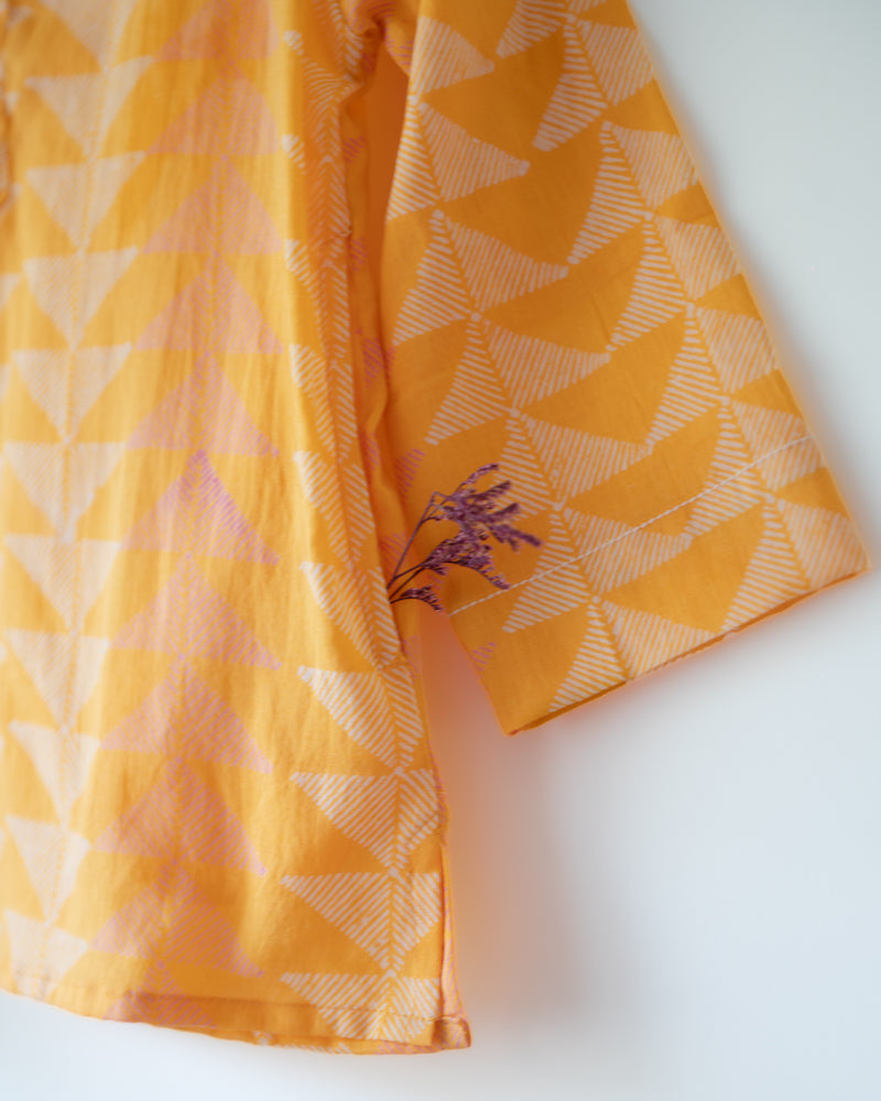 Chandan Mustard Yellow Chevron Cotton Kurta