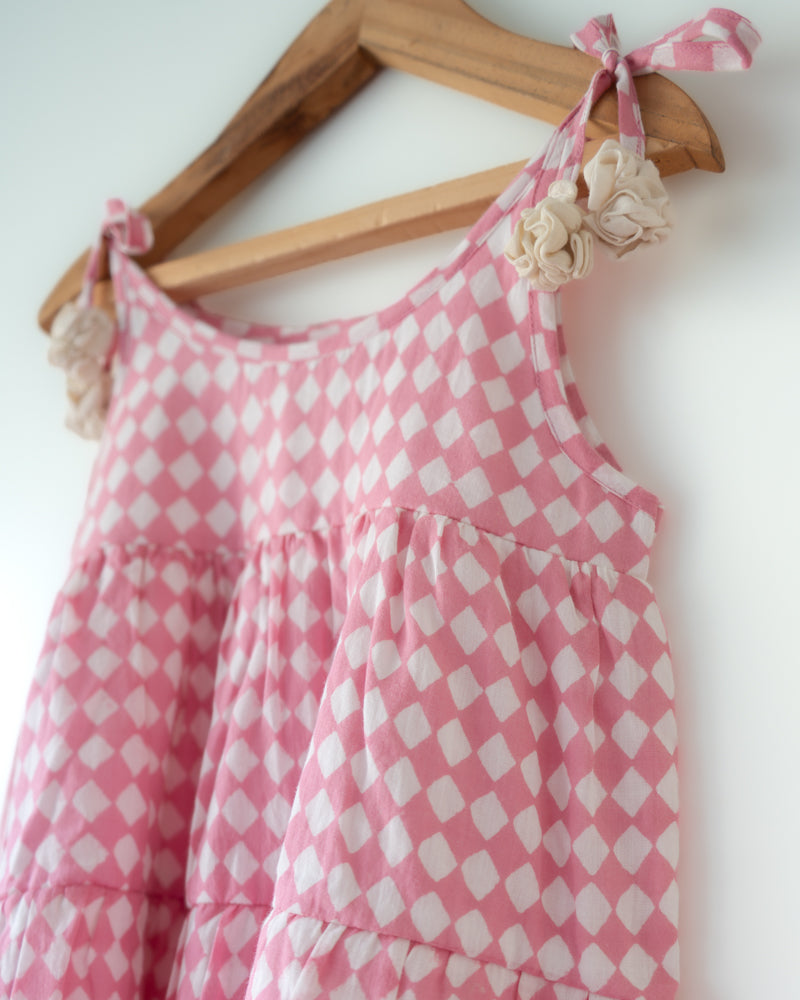 Leela Pink Rhombus Infant Tiered Frock (0-12 Months)