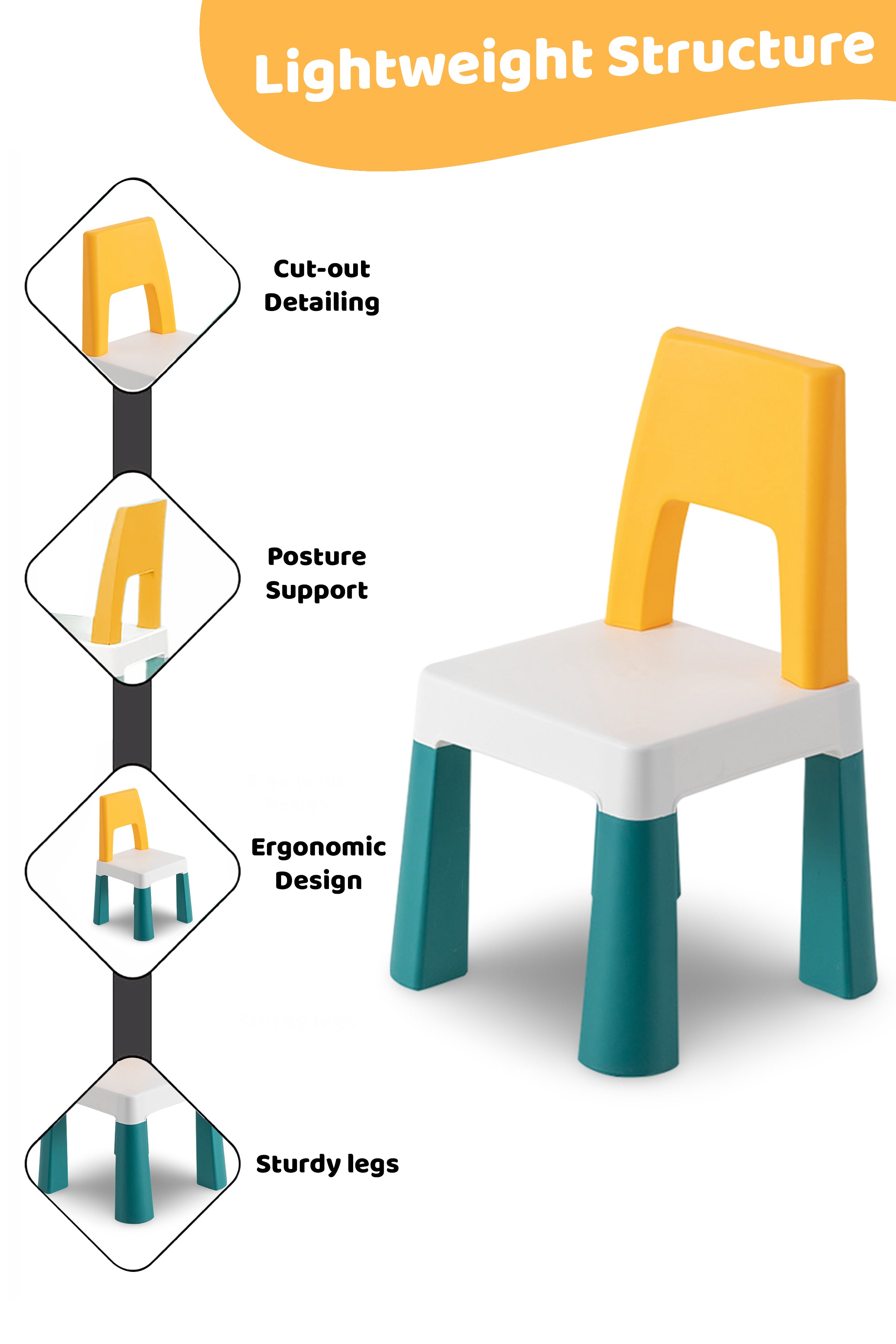 Learning Chair for Kids - Yellow, white and Blue
