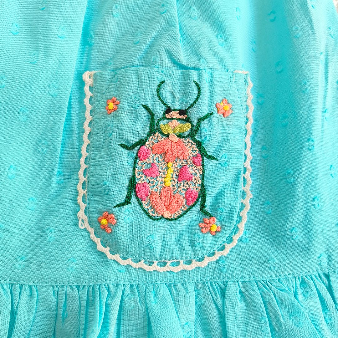 Embroidered Turquoise Blue Wrap Dress - Bug In My Pocket