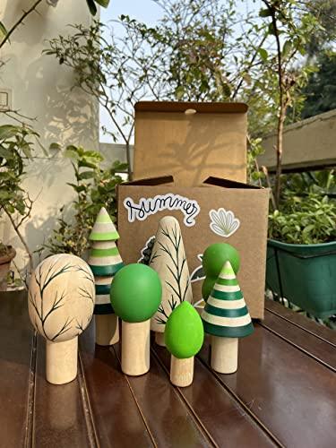 5 Pcs Wooden Tropical Tree Toy Set Wooden Forest Various Sizes Pretend Play Natural Wood Trees Creative Children's Arts Toy - Totdot