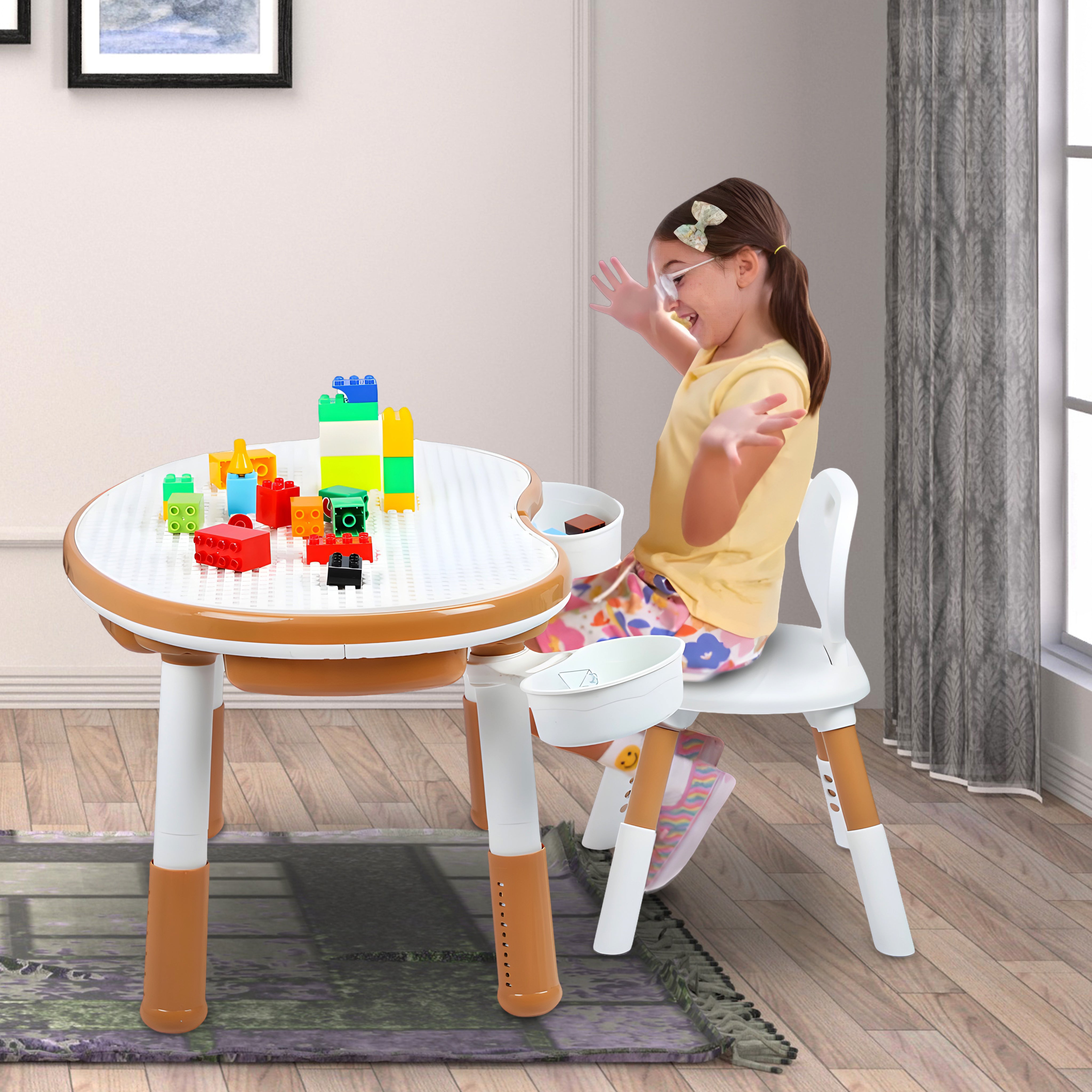 Blocks cum Sensory Table with chair - Brown color
