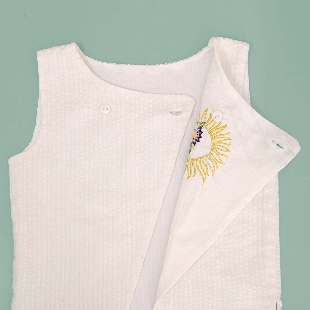 Mint Green – Cotton Sun Embroidered Jacket Kurta and White Pajama Pants Set