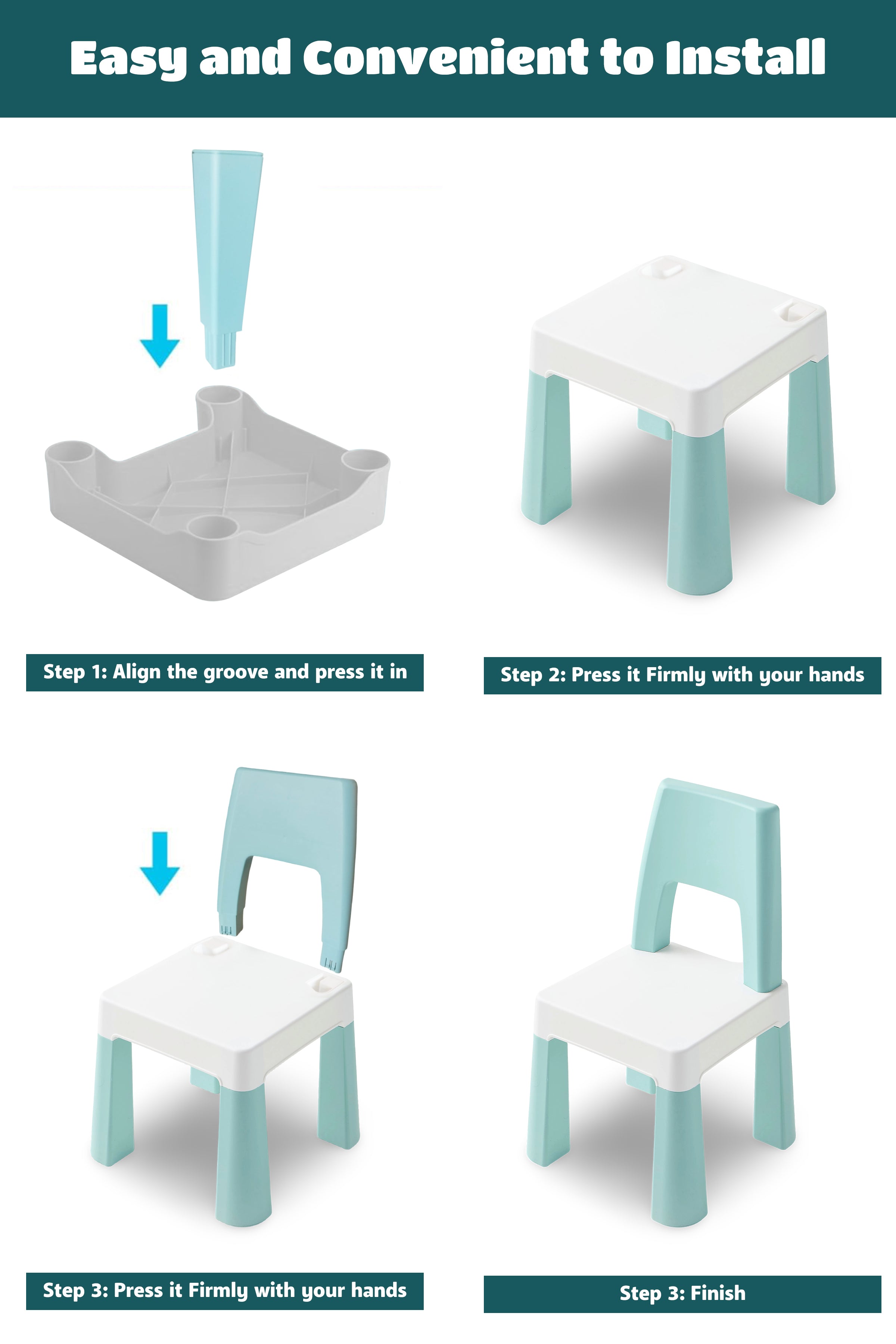 Learning Chair for Kids - Pastel Blue and white