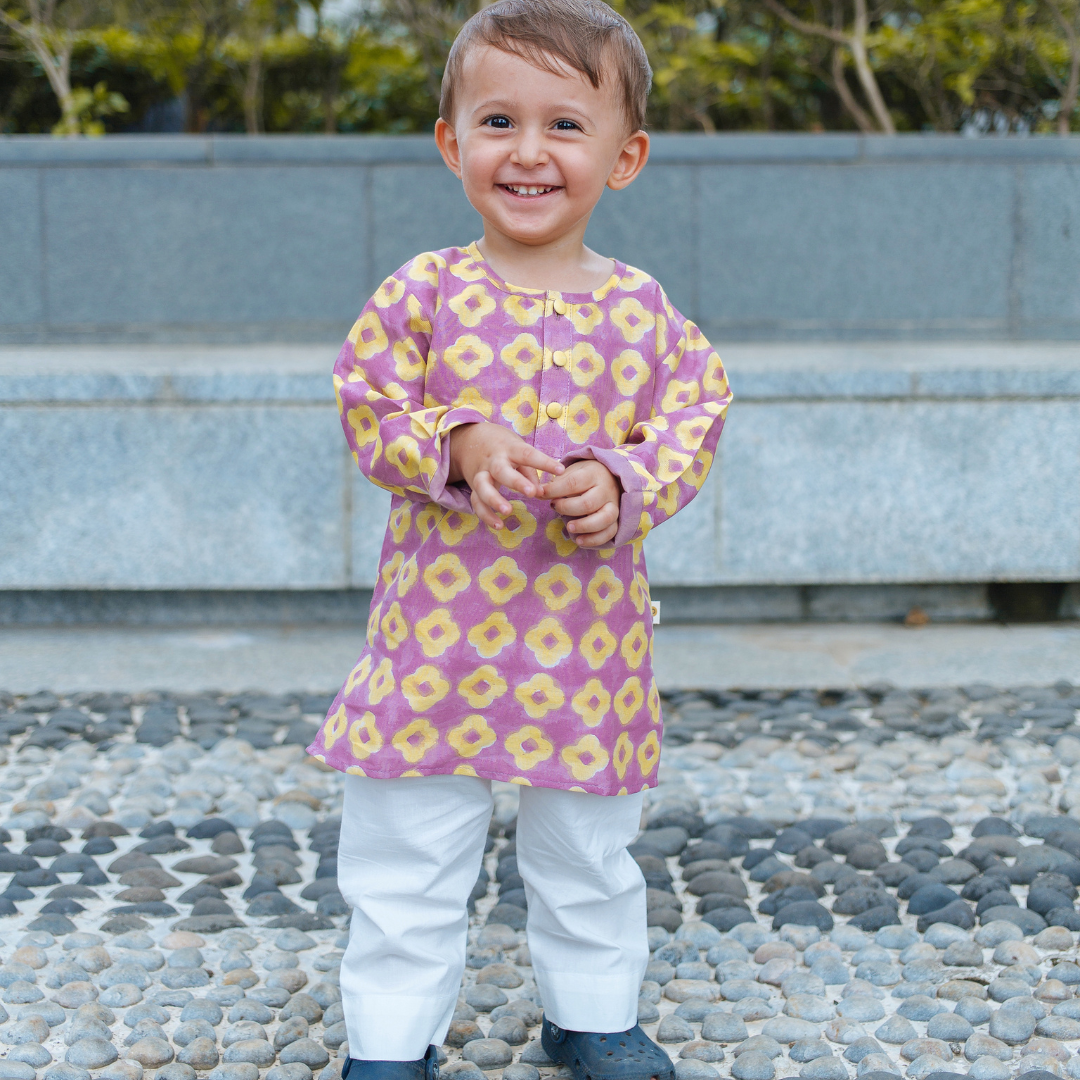 Chanderi Kurta Pyjama Set - Lucky Clover Purple