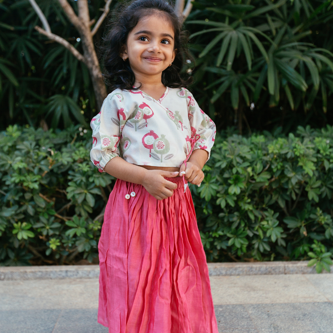 Chanderi Lehenga Set - Gardens Of Anar (Ruby)