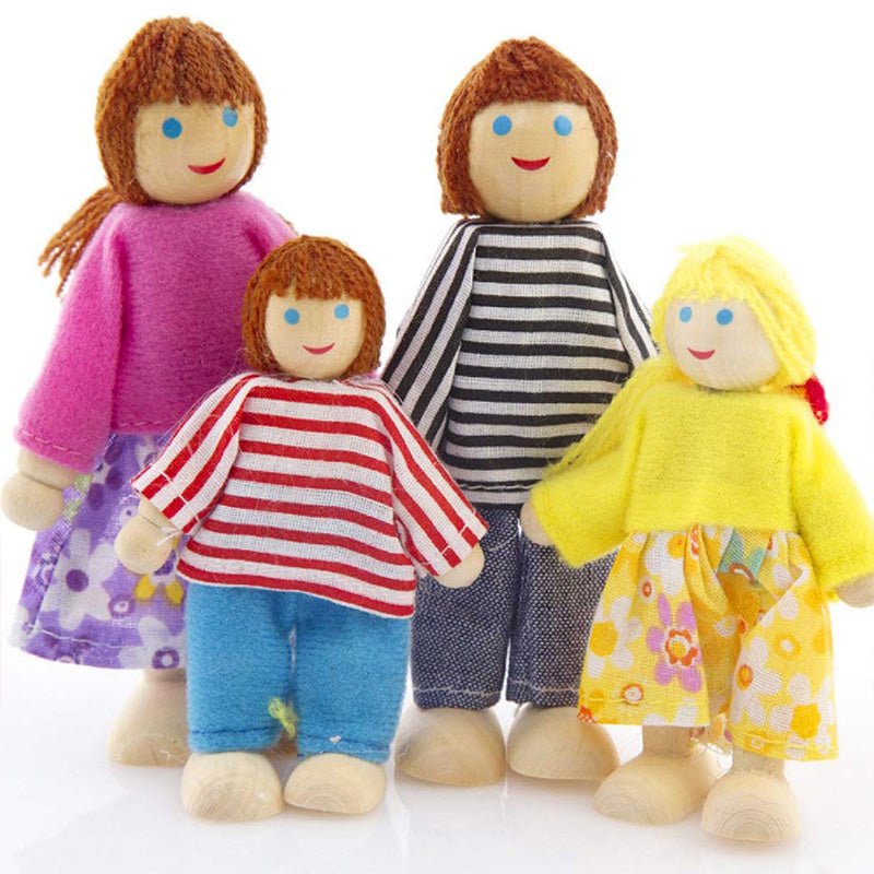 Wooden Pop's Family | 6pcs Wooden Dolls Pretend Play Set Dolls Family for Children Kids Figure Toy Mini House Gift