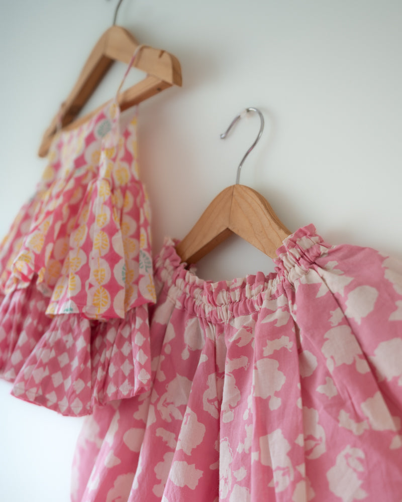 Leela Pink Floral Flared Top & Cowl Dhoti Pants Co-ord Set