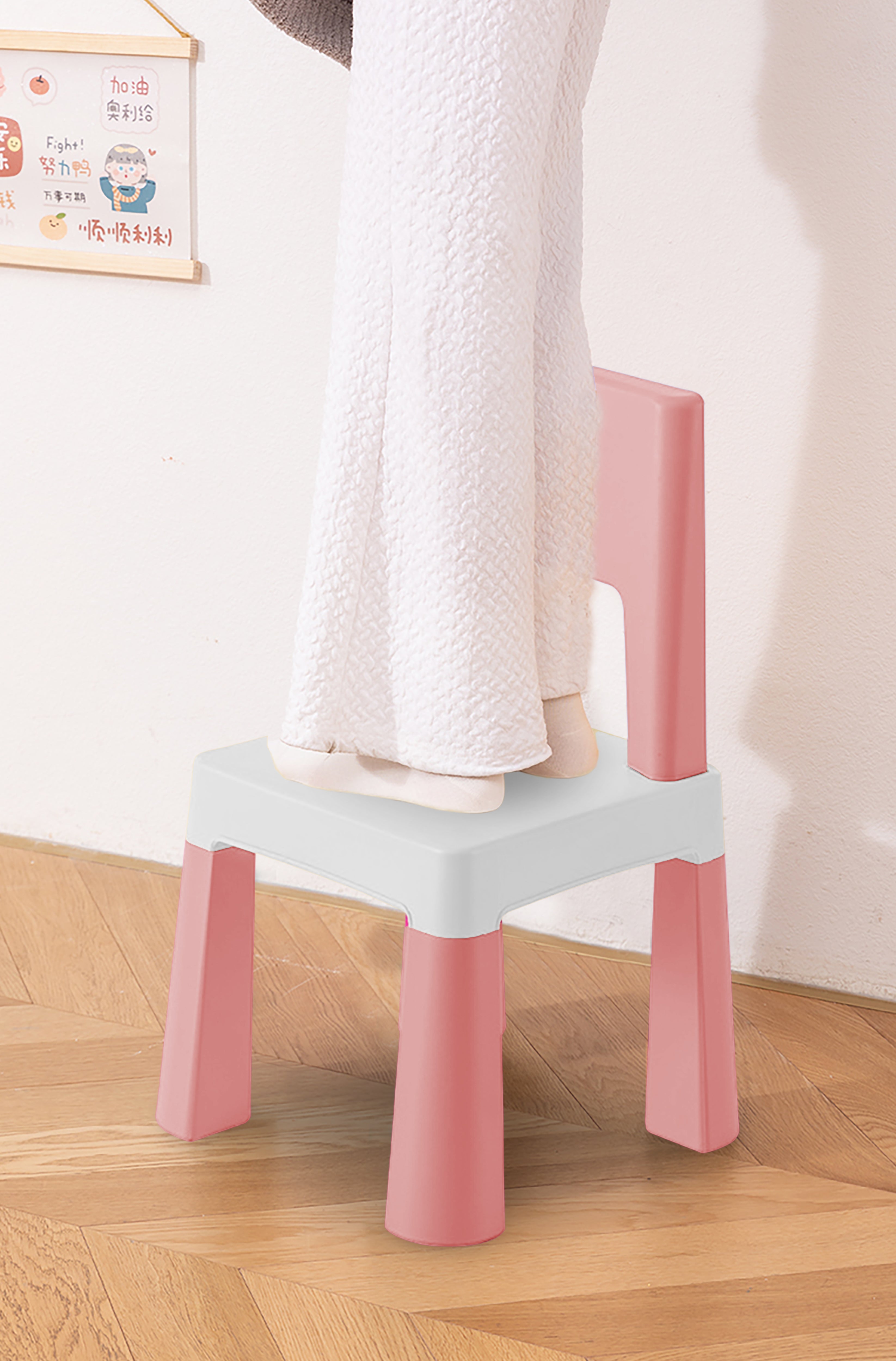 Learning Chair for Kids - Pastel pink and white