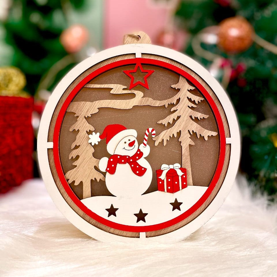 Snowman In A Field - Circular Light Décor