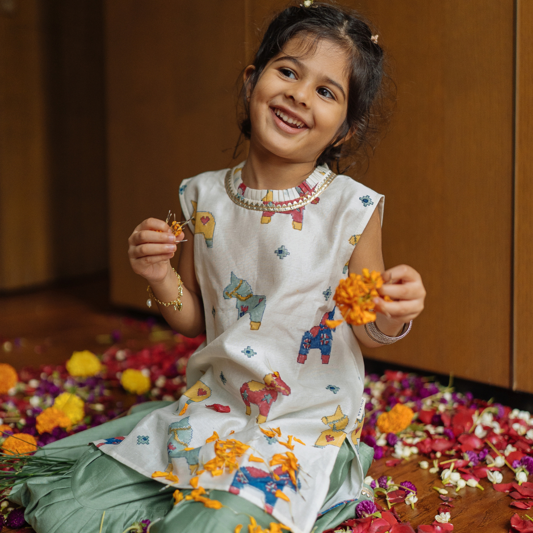 Chanderi Sharara Set | Hand-Block Printed (Gota Work) - Tuk Tuk Ghoda