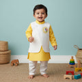 Yellow – Cotton Sun Embroidered Jacket Kurta and White Pajama Pants Set