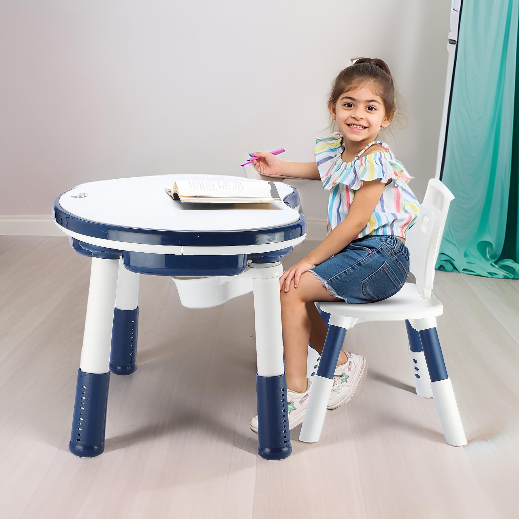 Blocks cum Sensory Table with chair - Blue color