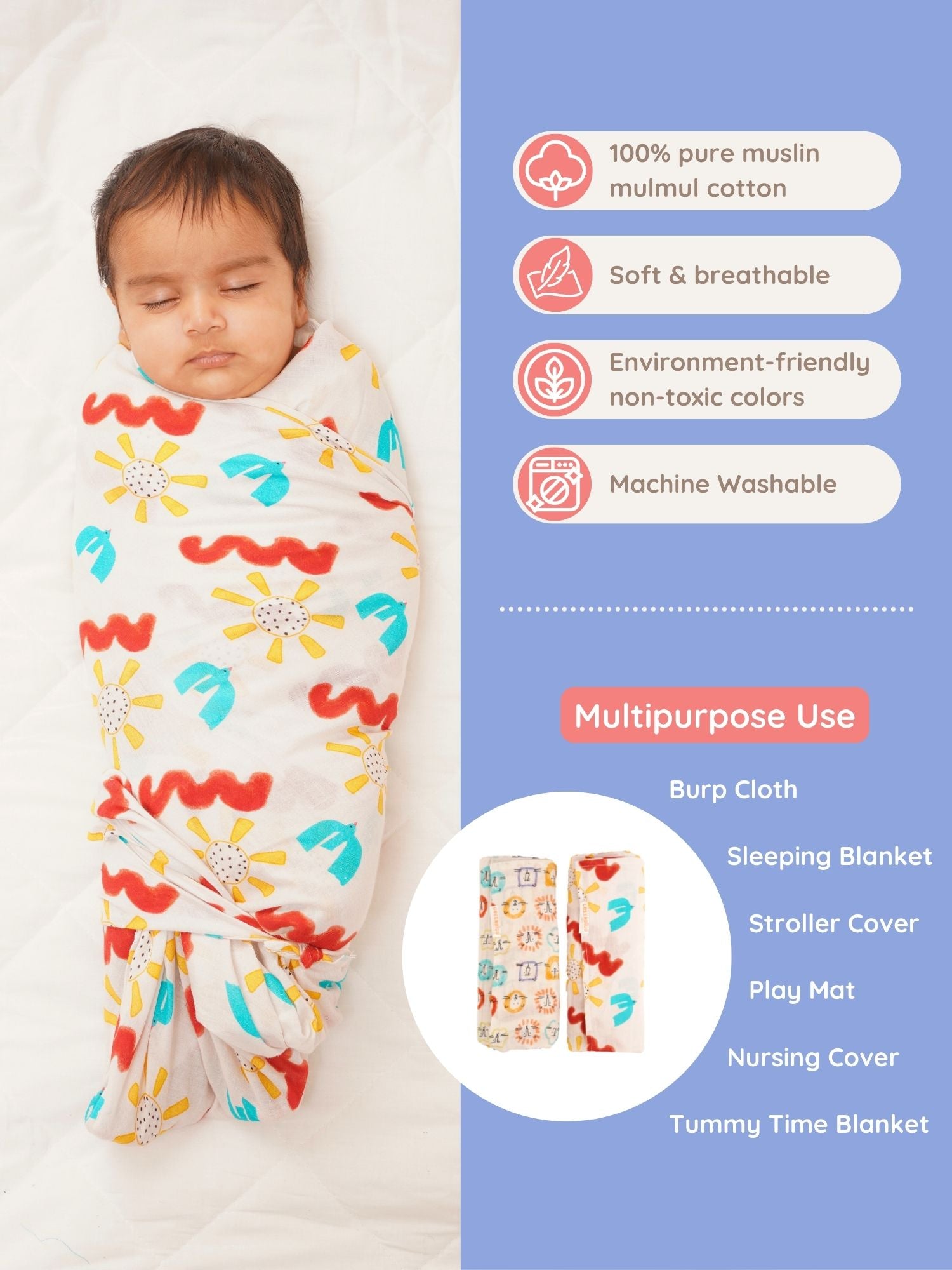 Doodle Delight Cotton Muslin Swaddle Wrap for New Born (Pack of 2) - Totdot