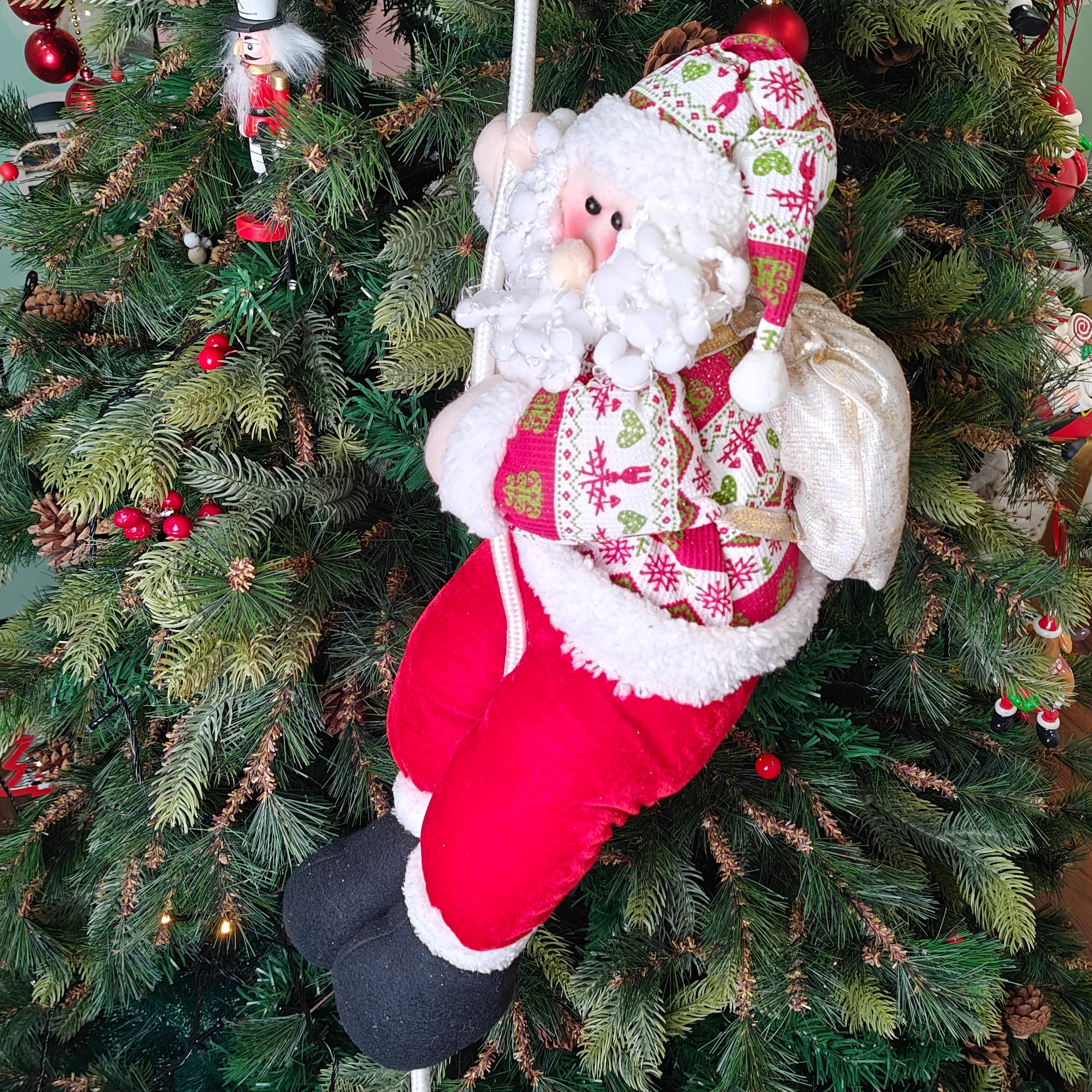 Festive Patchwork Santa on a Tree