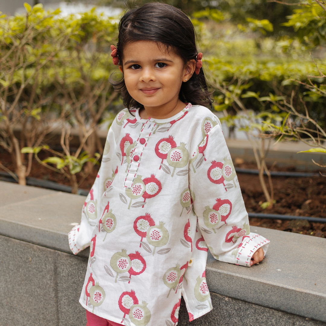 Chanderi Kurta Pyjama Set - Gardens Of Anar (Ruby)
