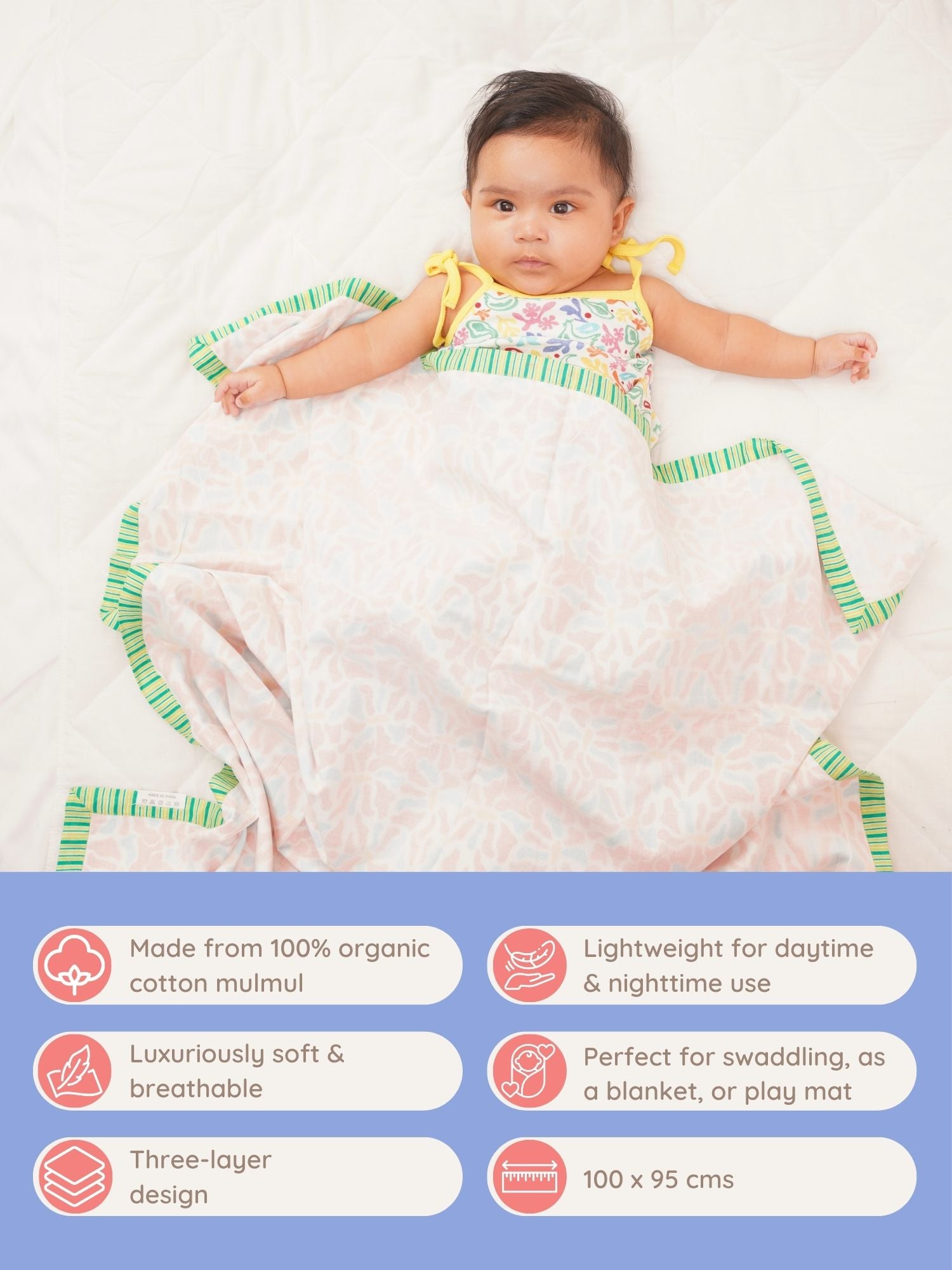 Floral Dreamland - Cotton Muslin Dohar Blanket for New Born Baby - Totdot