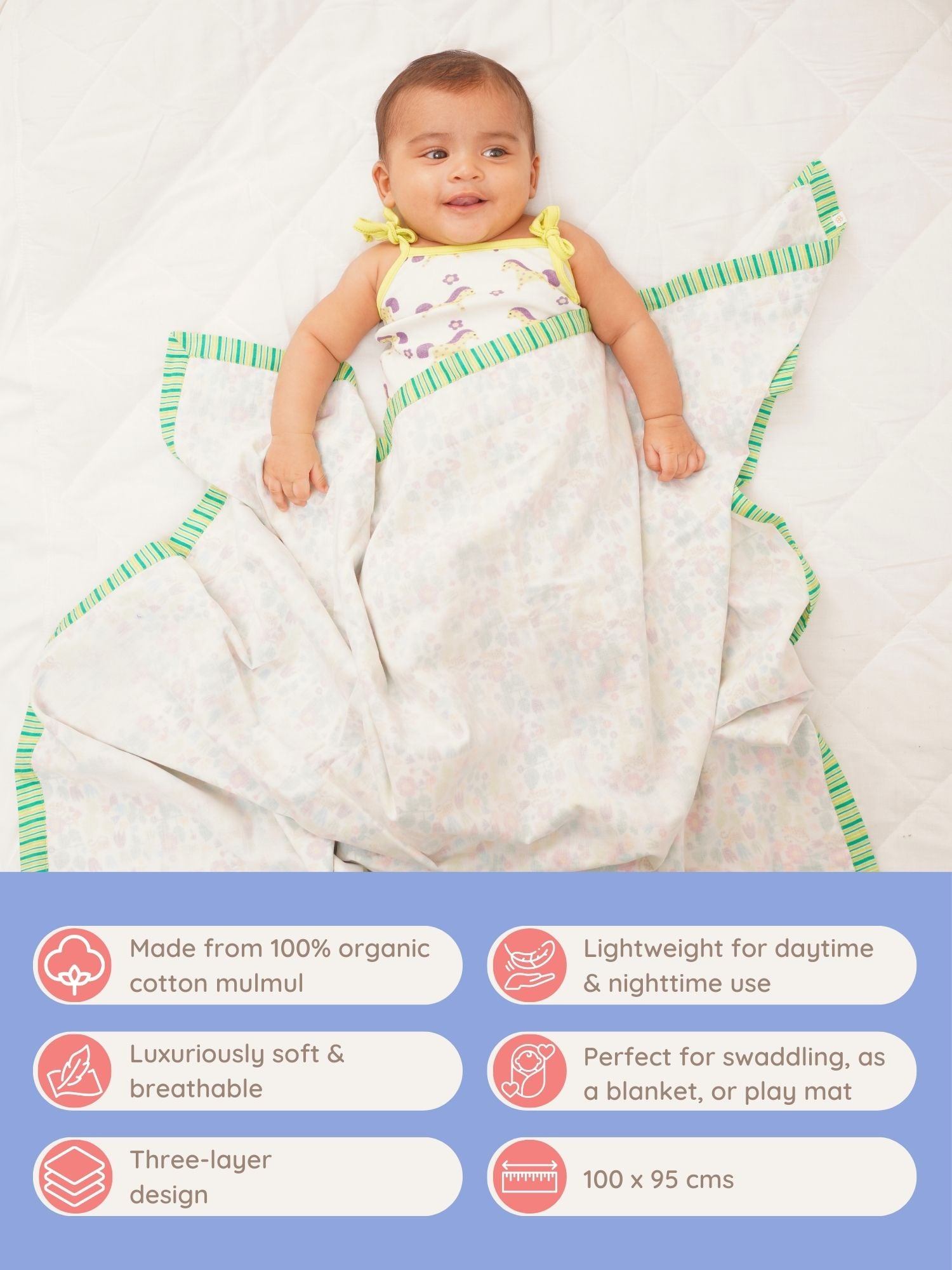 Wildflower Wonder - Cotton Muslin Dohar Blanket for New Born Baby - Totdot