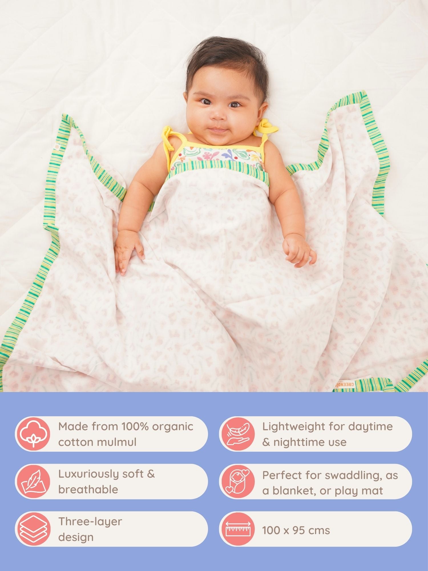 Lily Love - Cotton Muslin Dohar Blanket for New Born Baby - Totdot