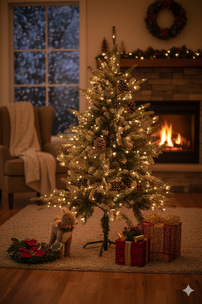 BALSAM Christmas tree with light frosting and large pine cones – 4 feet