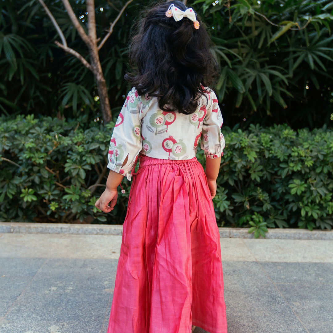 Chanderi Lehenga Set - Gardens Of Anar (Ruby)